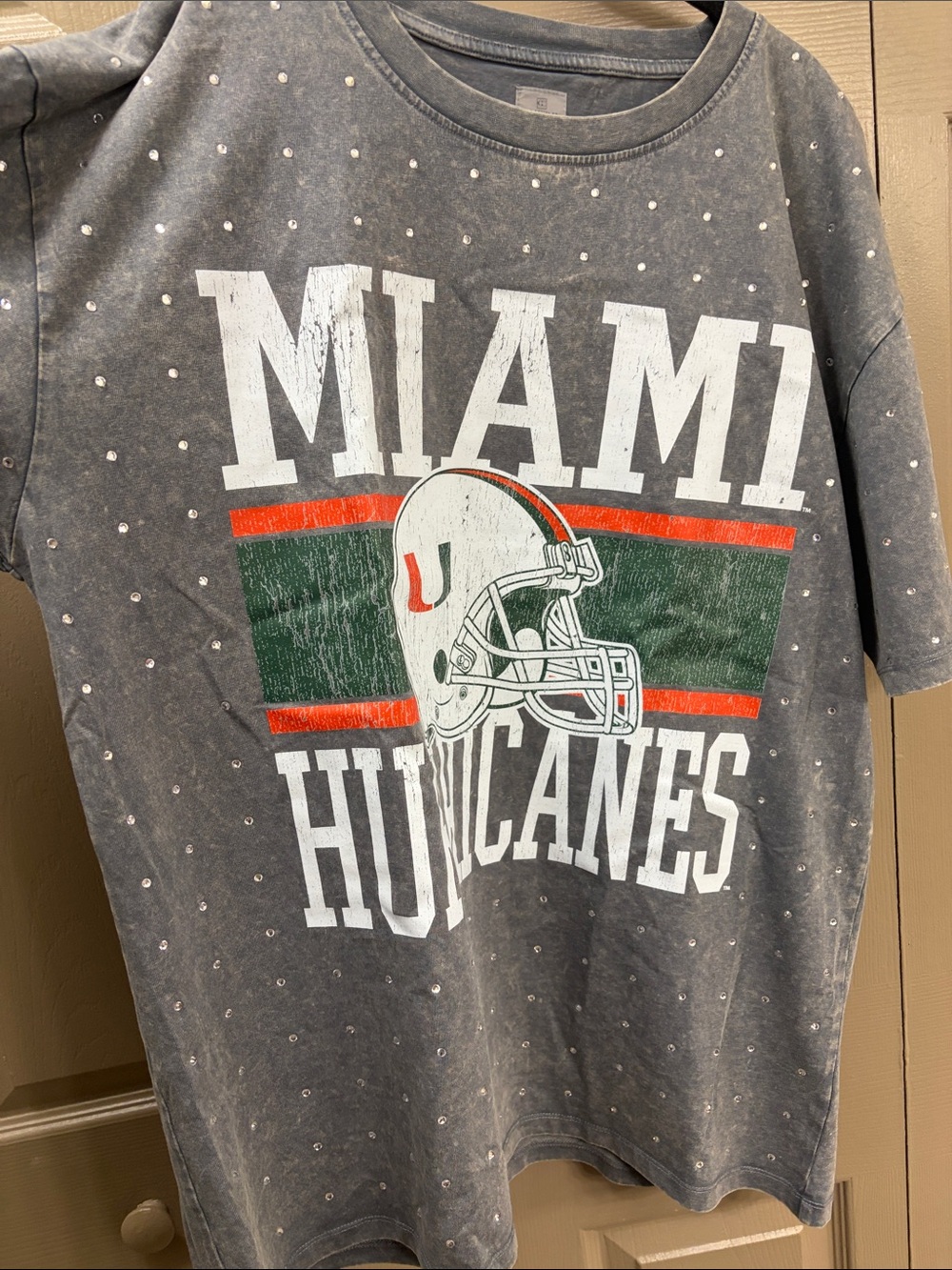 Miami Hurricanes oversized Gray Graphic Tee with sequins